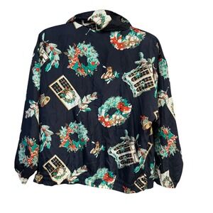 EVR Rousso Apparel Group Vintage 100% Silk Christmas Wreath Bomber Jacket L